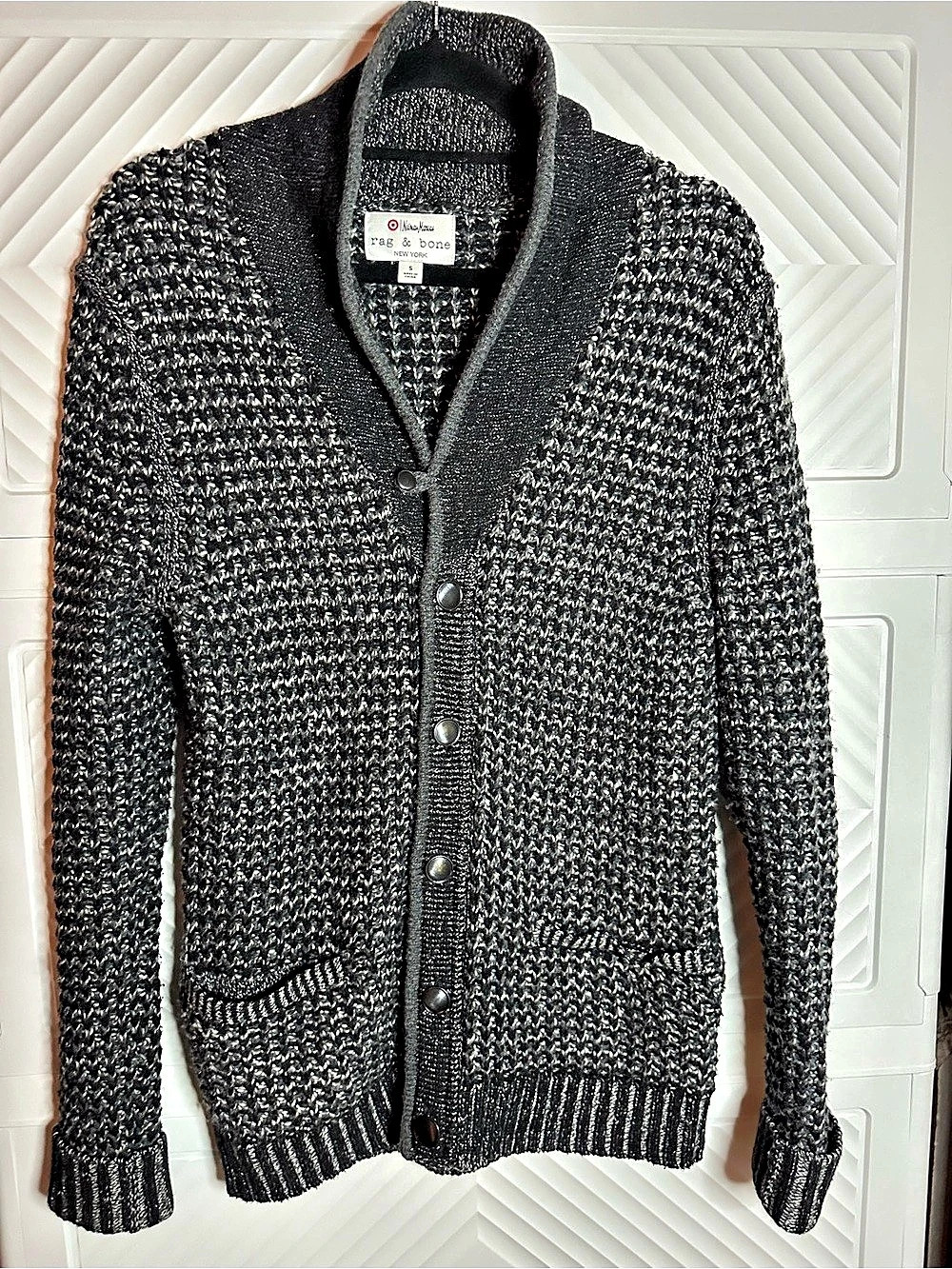 rag & bone Textured Knit Cardigan in Black & Gray Size Small Like New
